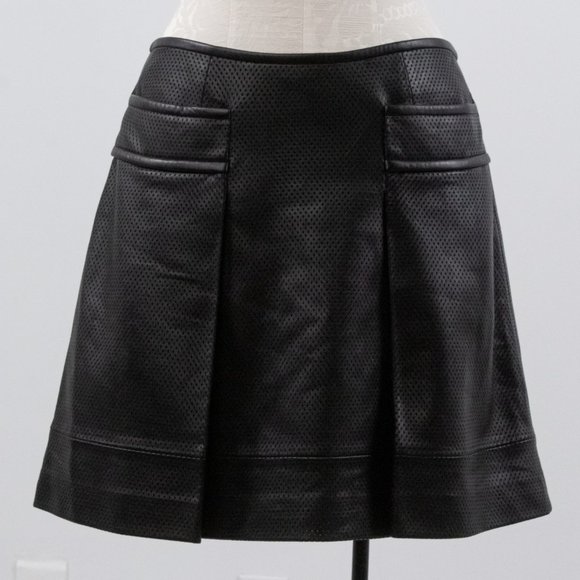 Tory Burch Black Leather Skirt 6 Perforated Mini Skirt - Picture 4 of 14